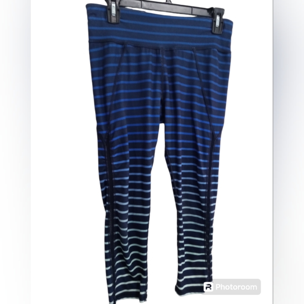 Betsey Johnson Pants Medium Give Love Get Love Blue Striped Yoga Athletic Calf - Picture 2 of 13